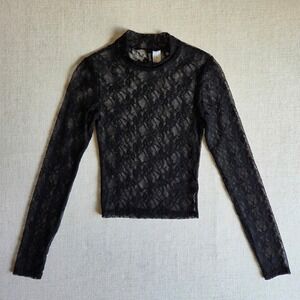 H&M Sheer Black Floral Lace Top Womens XS Whimsigoth Festival Vamp Goth Witchy